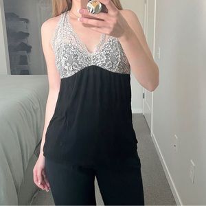 AM B&W Lace Upper Tank Top Racer Back Pj Babydoll